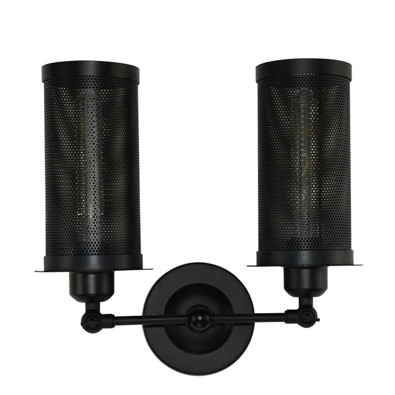 Industrial Double Wall Sconce Vintage Style Black Finish Cage Shades Wall Mount~6357