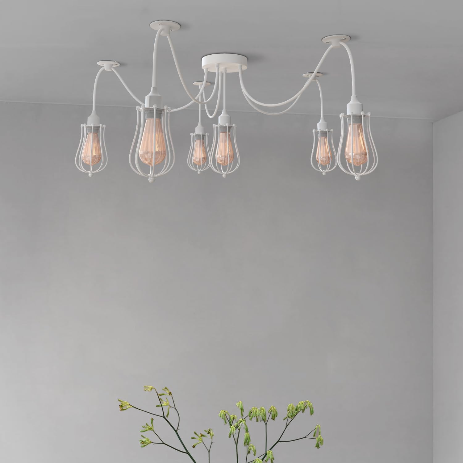 Modern Adjustable 5-Way Spider Pendant Light with White Metal Cone Shades