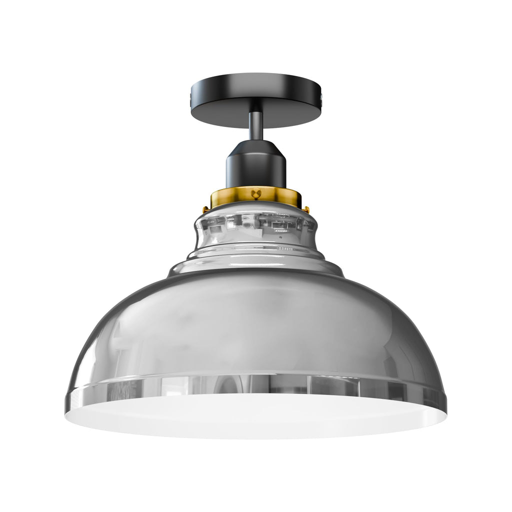 Industrial E27 Semi Flush Mount Ceiling Light Fixture with Dome Metal Shade