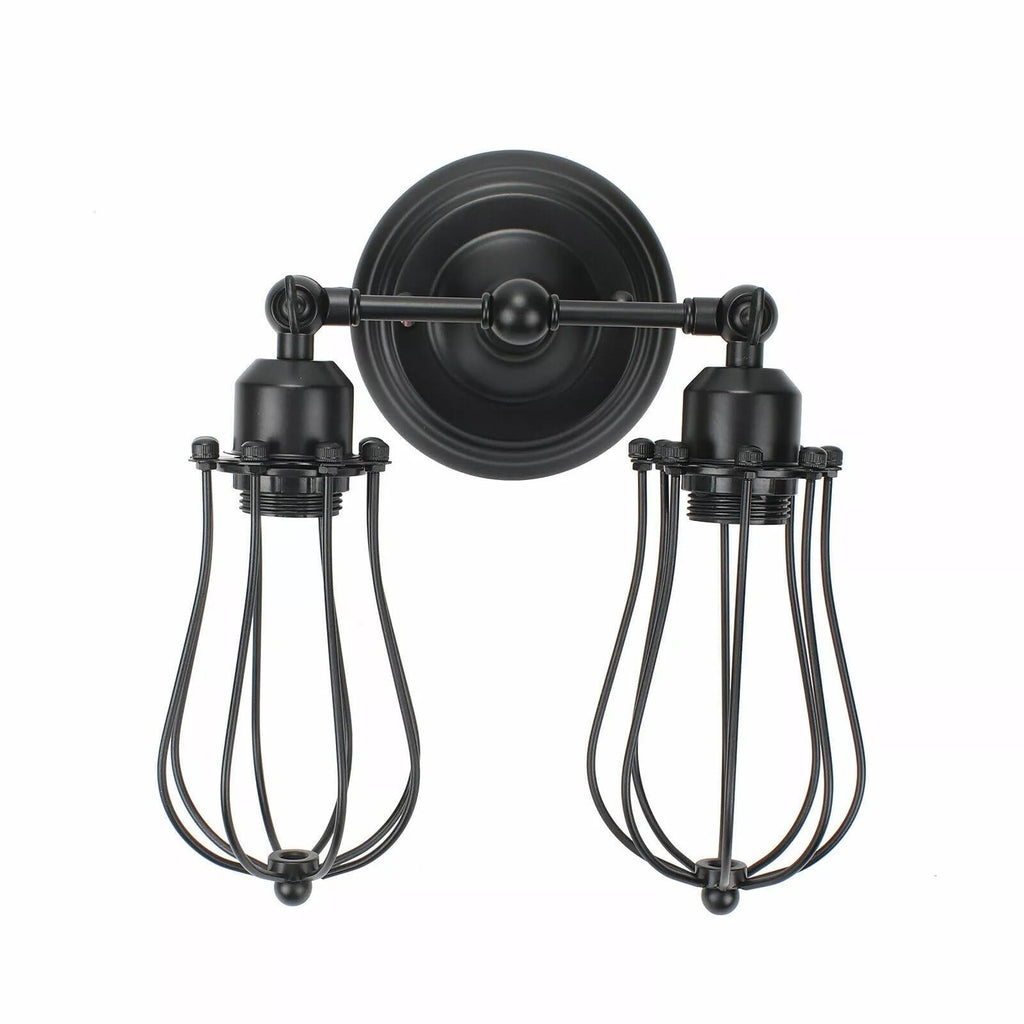 Vintage Industrial Double Wall Sconce Black Metal Cage Light Fixture E27