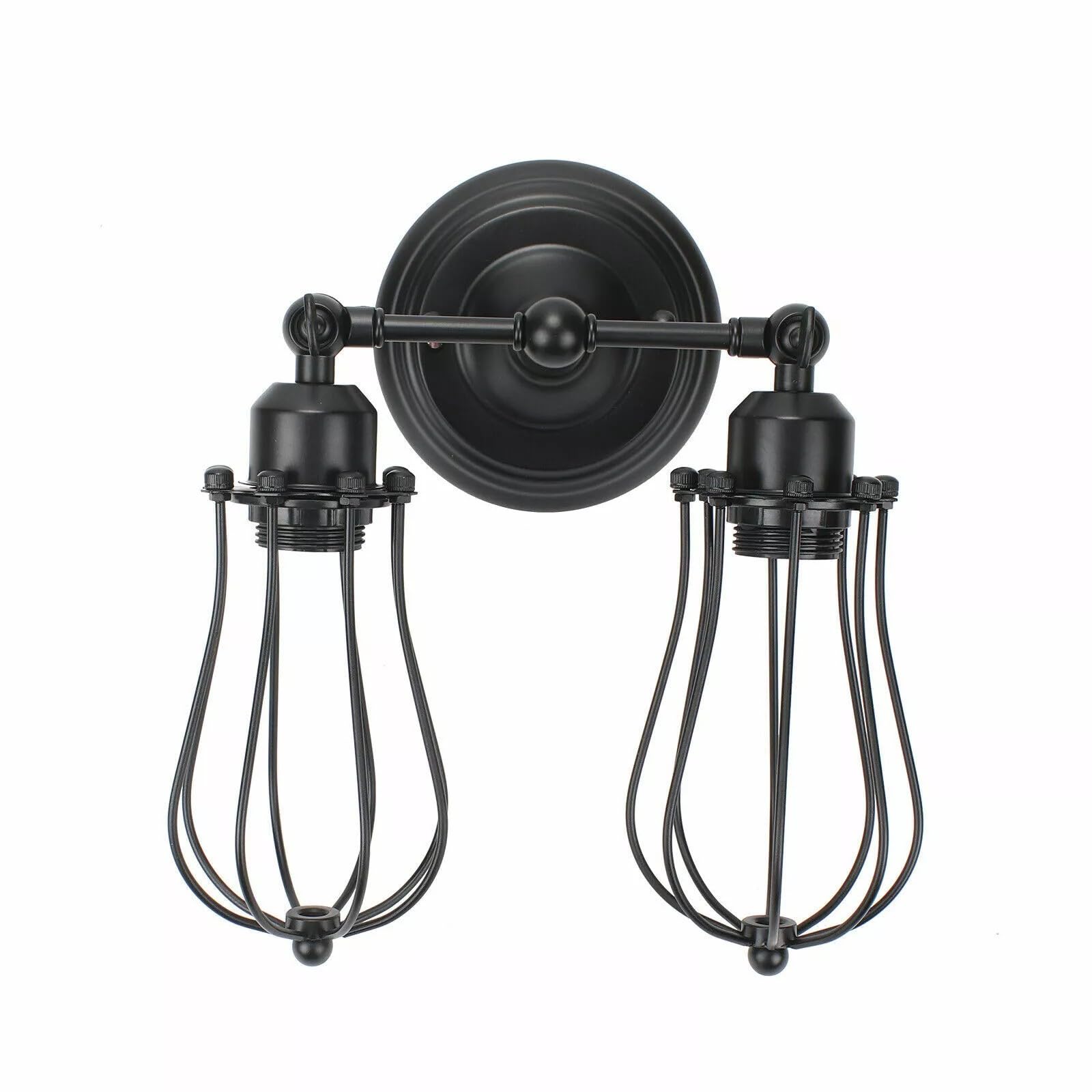 Industrial Double Wall Sconce Vintage Style Black Finish Cage Shades Wall Mount~6357