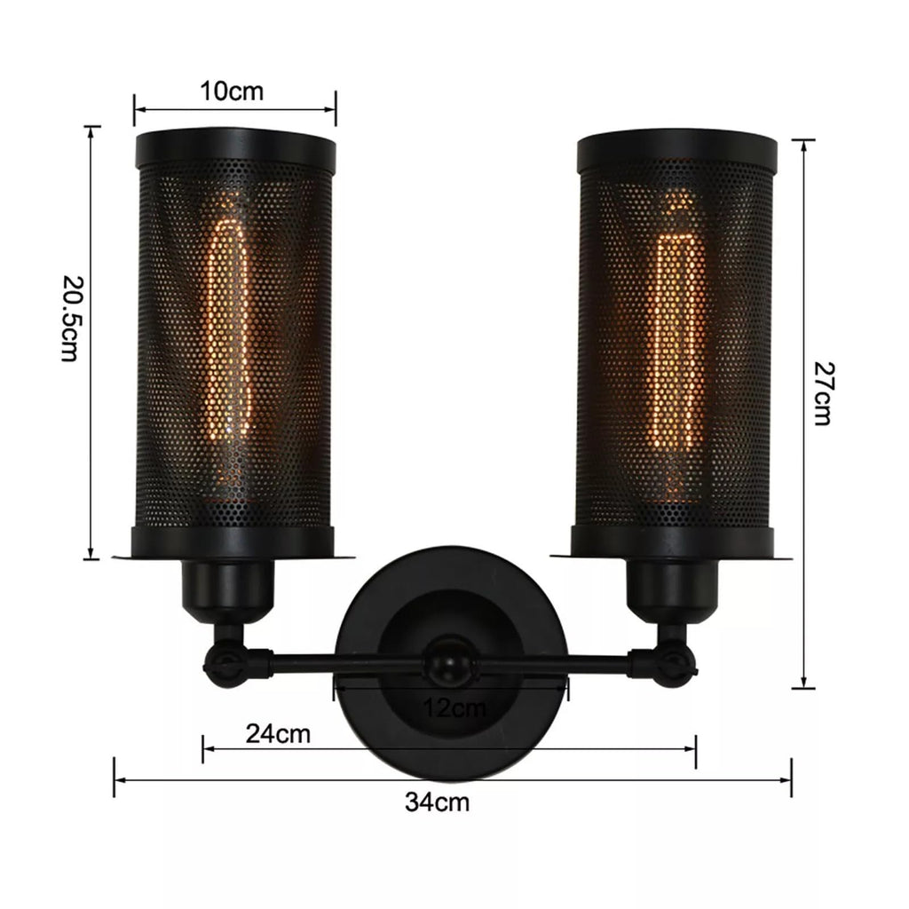 Vintage Industrial Double Wall Sconce Black Metal Cage Light Fixture E27