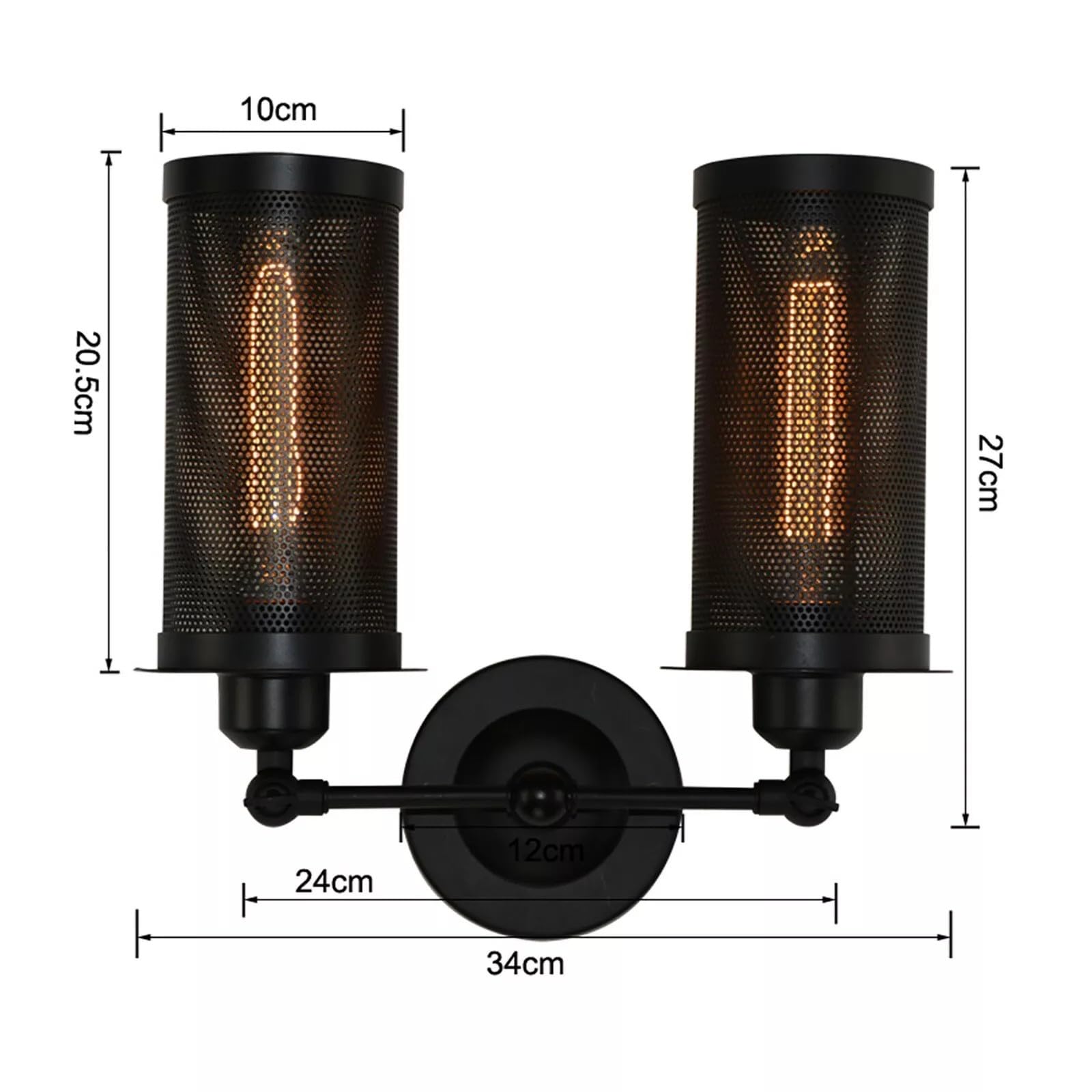 Vintage Industrial Double Wall Sconce Black Metal Cage Light Fixture E27