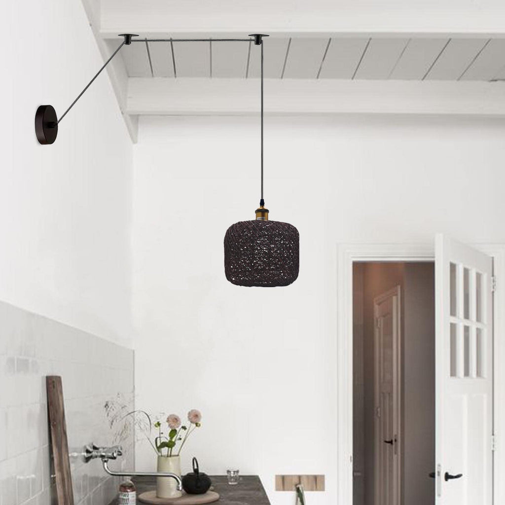 Hand-Woven Natural Bamboo Hemp Ceiling Pendant Light for Rustic Homes