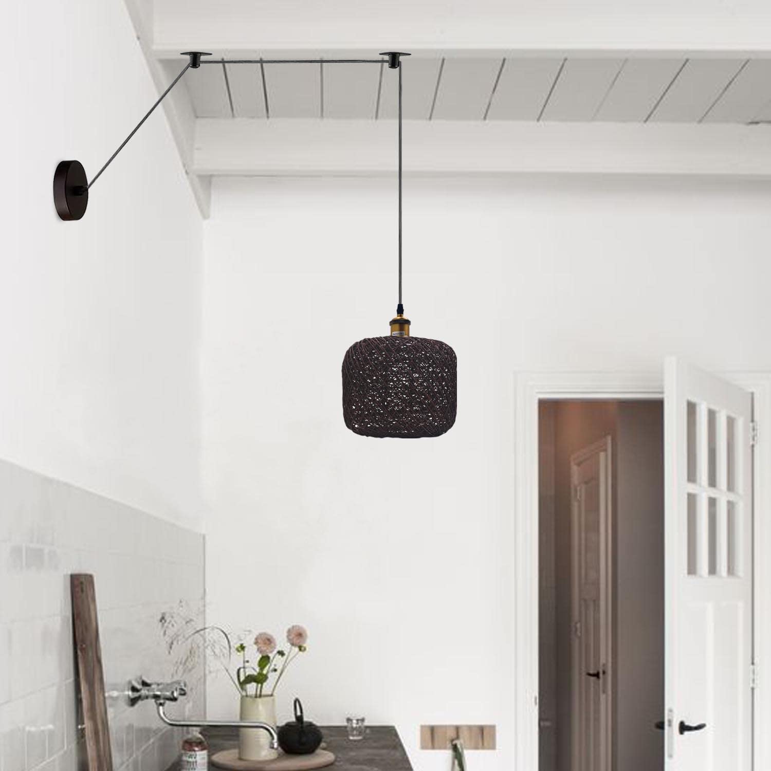 Hand-Woven Natural Bamboo Hemp Ceiling Pendant Light for Rustic Homes