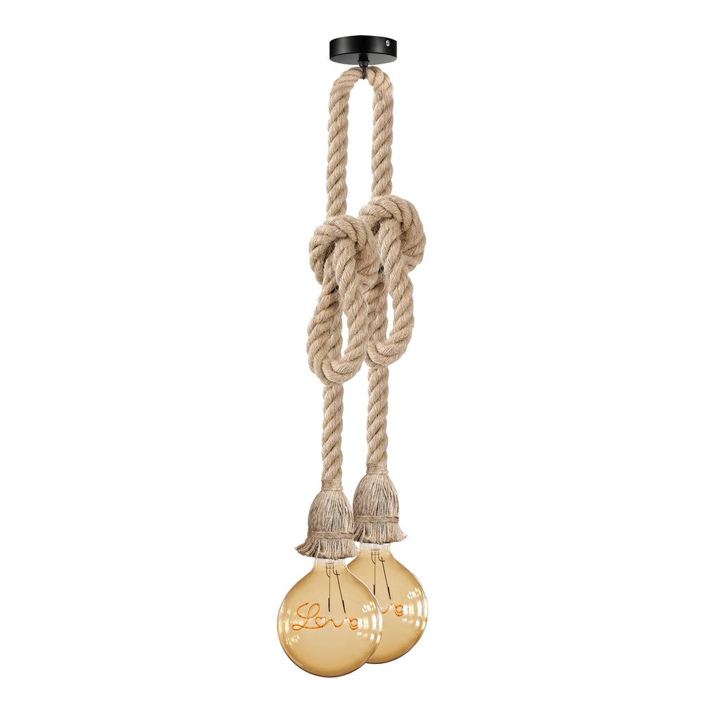 Industrial Retro Hemp Rope LED Pendant Light Fixture, Adjustable Rustic Ceiling Lamp