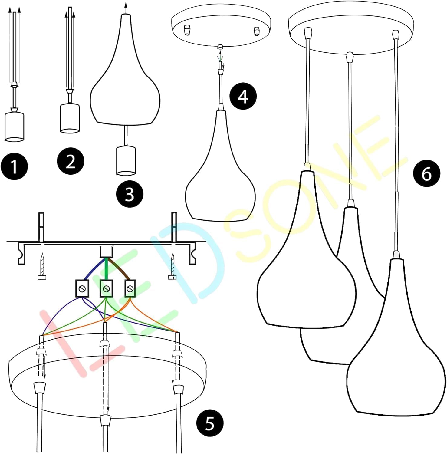Modern 3 Way Multi Teardrop Ceiling Pendant Light Adjustable Shades