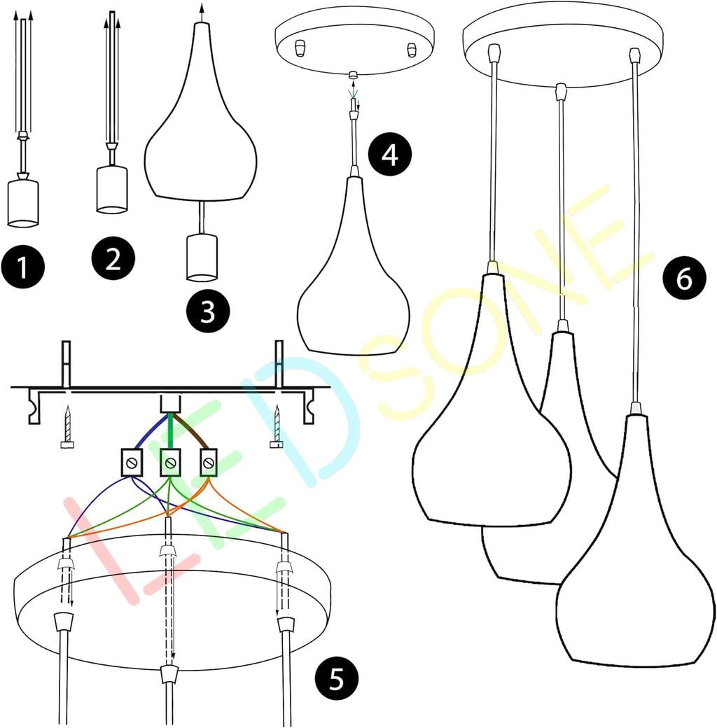 Modern 3-Way Multi Teardrop Ceiling Pendant Light with Adjustable Shades