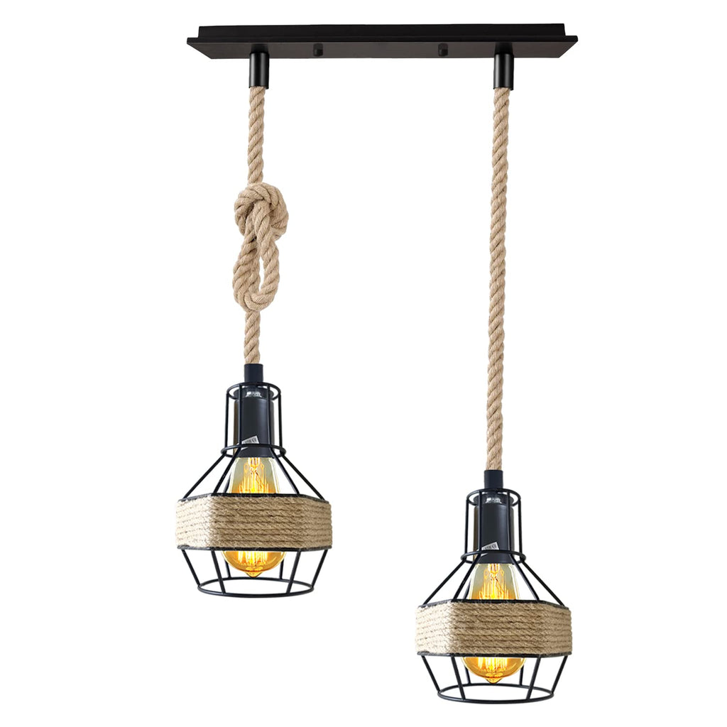 Retro Industrial Metal Hemp Rope Ceiling Pendant Light Fixture for Kitchen Dining