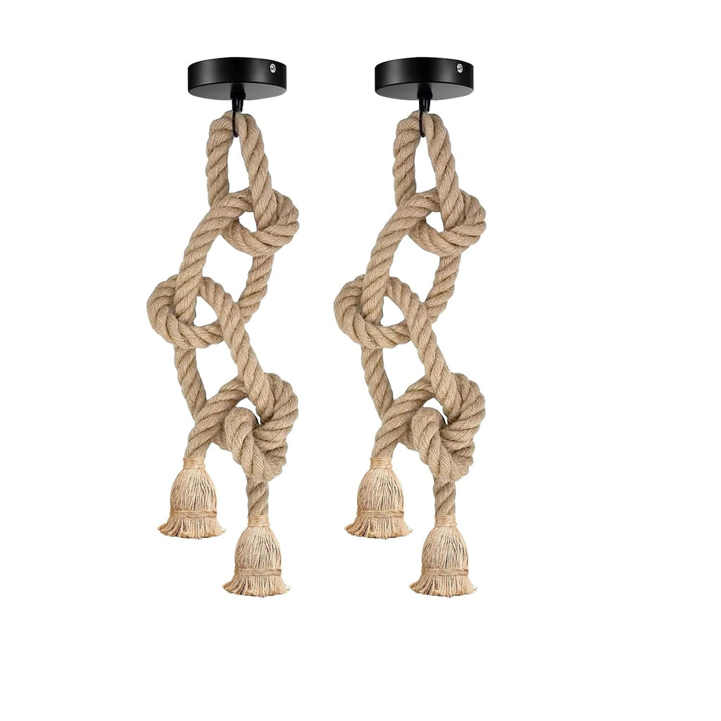 Industrial Retro Hemp Rope LED Pendant Light Fixture, Adjustable Rustic Ceiling Lamp