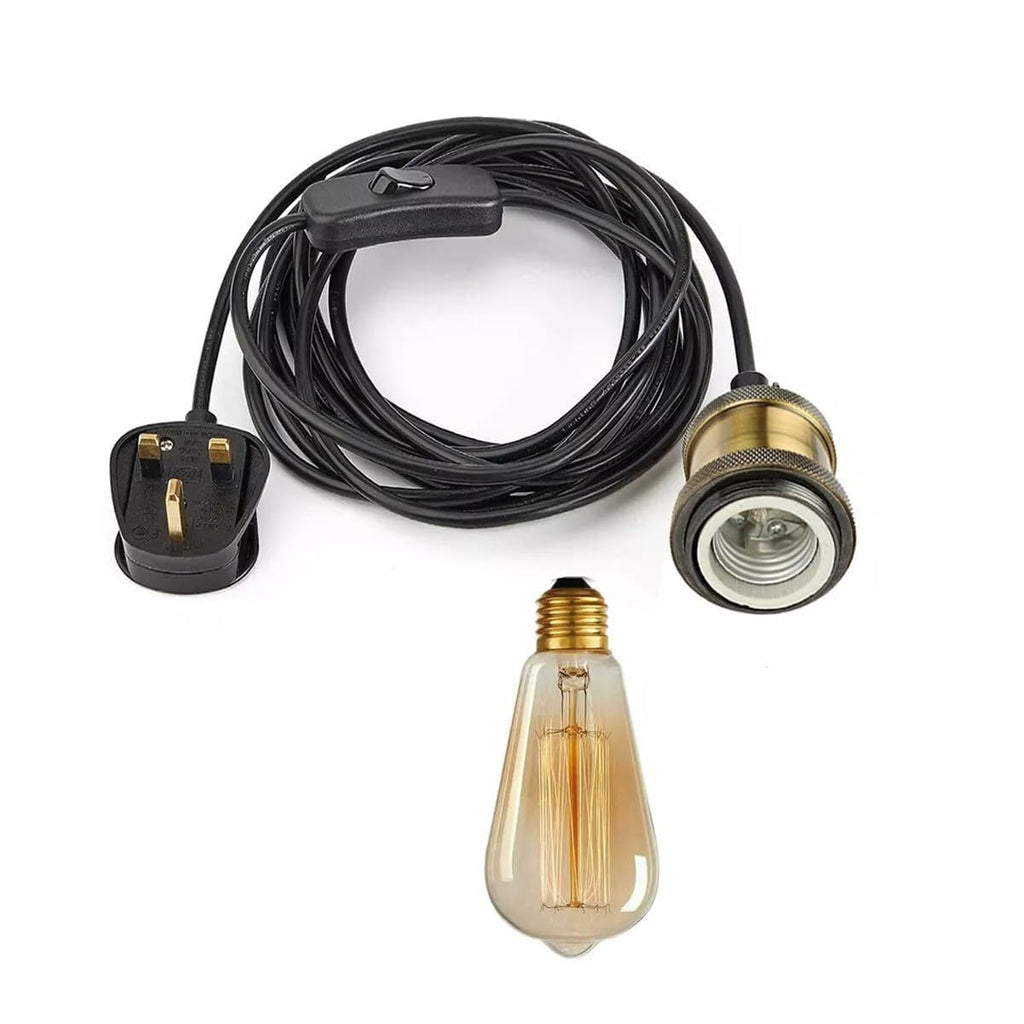 Industrial Plug-in LED Pendant Light E27 Socket UK Plug Inline Switch
