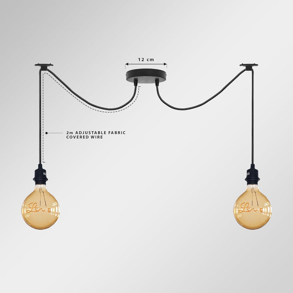 Modern Industrial Black 2-Light Spider Pendant Ceiling Lamp Adjustable Cables E27