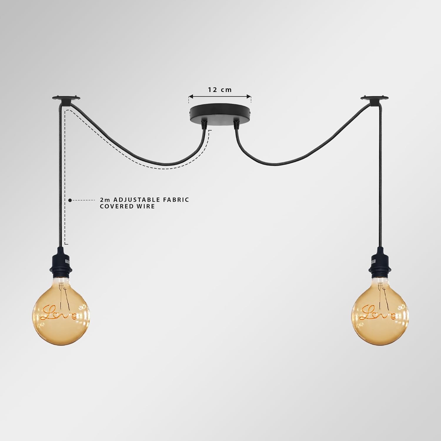 Modern Industrial Black 2-Light Spider Pendant Ceiling Lamp Adjustable Cables E27