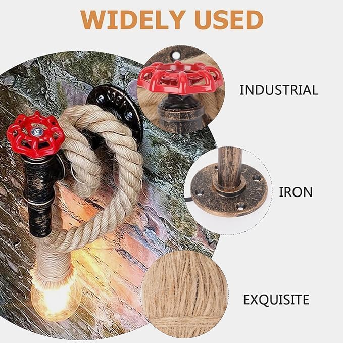 Industrial Rustic Water Pipe Hemp Rope Wall Sconce Light Fixture