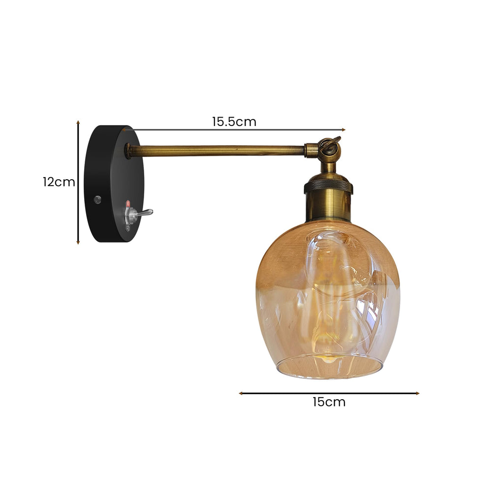 E27 Glass Wall Light With Switch ~6193