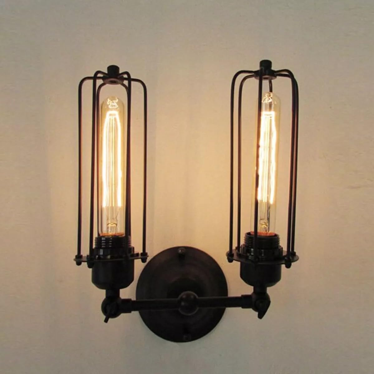 Vintage Industrial Double Wall Sconce Black Metal Cage Light Fixture E27