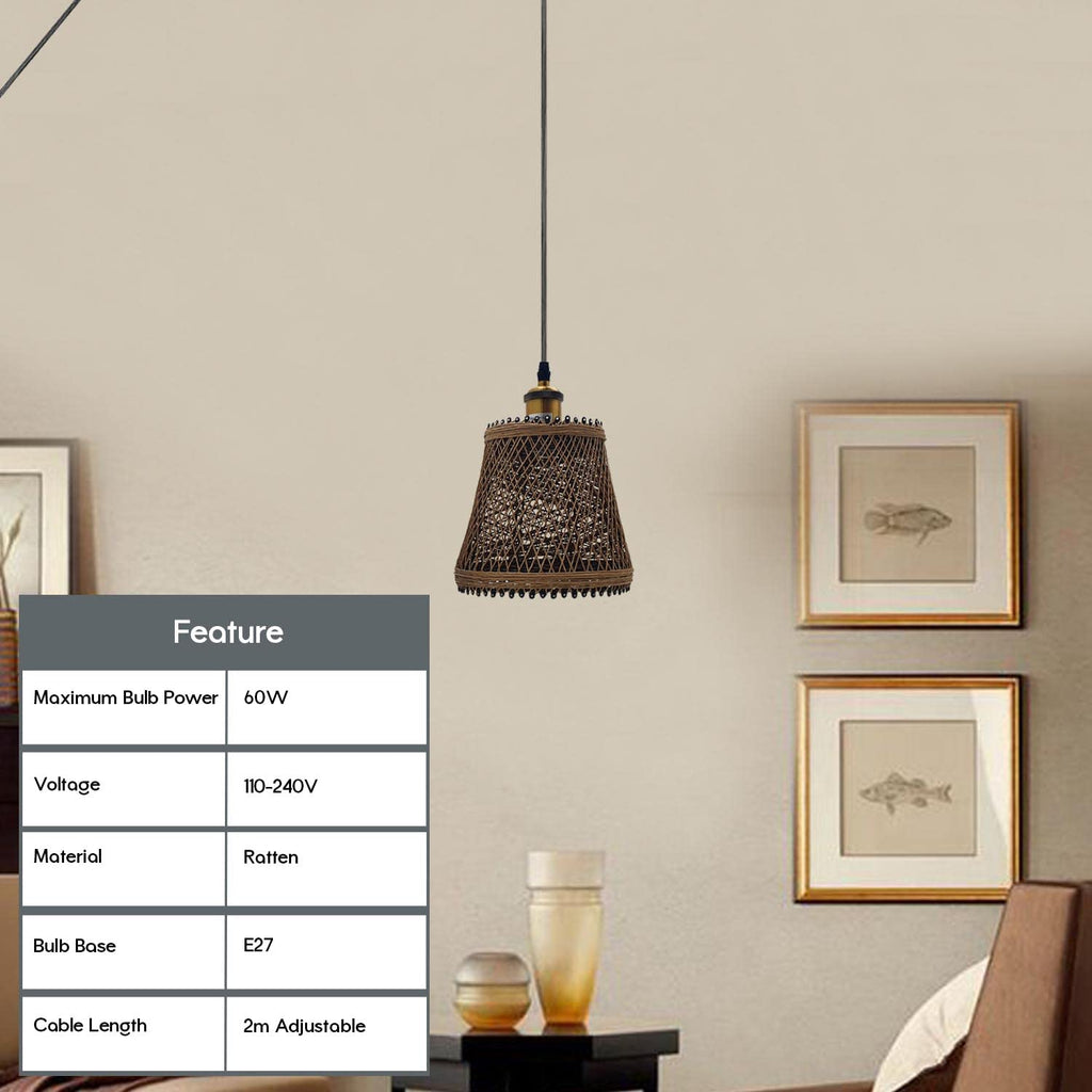 Hand-Woven Natural Bamboo Hemp Ceiling Pendant Light for Rustic Homes