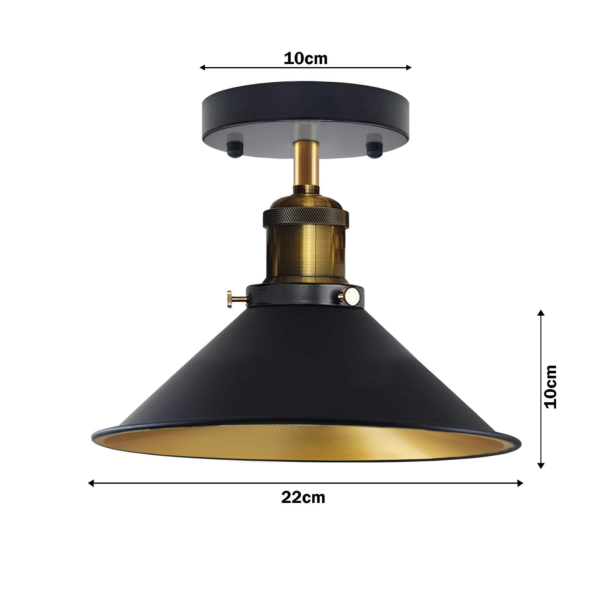 Black Industrial Metal Flush Mount Cone Ceiling Light Fitting