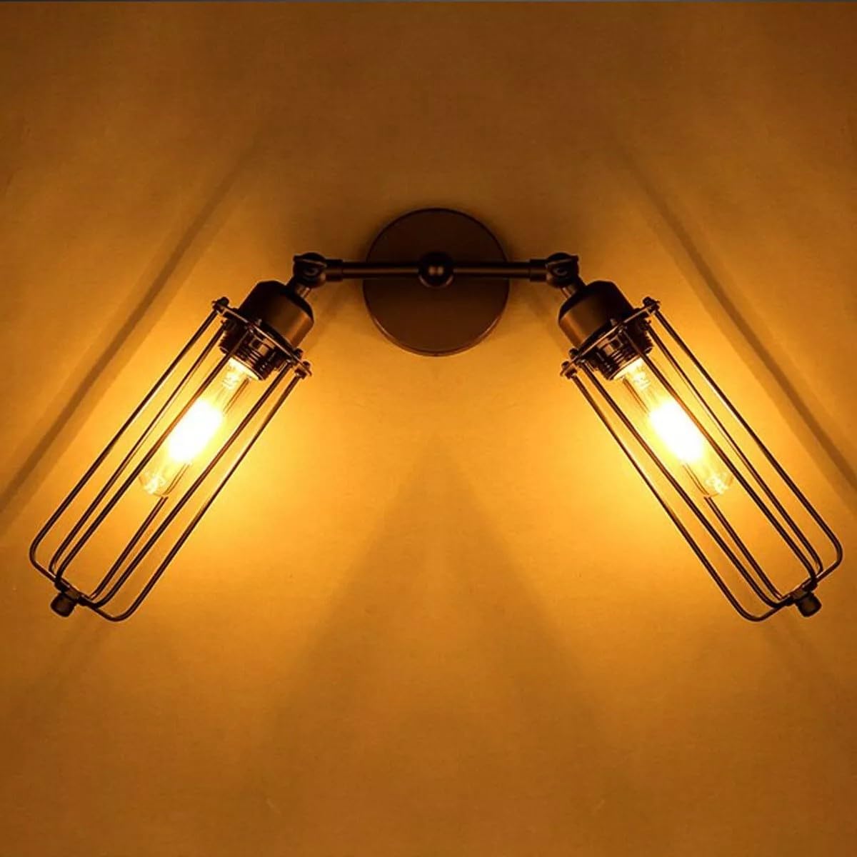 Vintage Industrial Double Wall Sconce Black Metal Cage Light Fixture E27