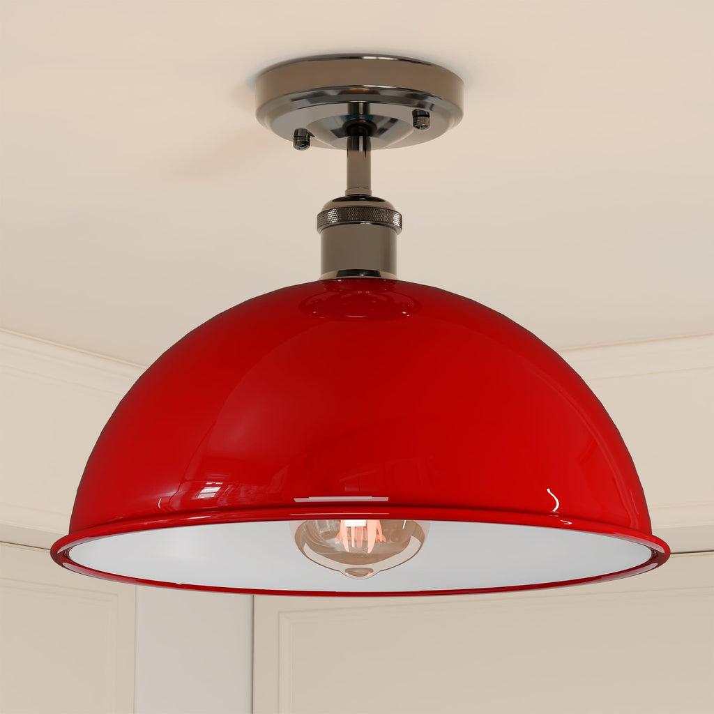 Industrial Metal Dome Semi Flush Ceiling Light Fixture for Low Ceilings