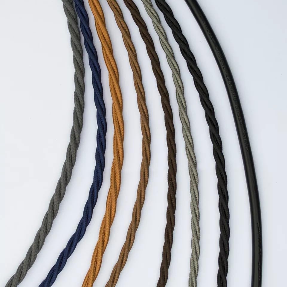 5m Vintage Style 2-Core Twisted Fabric Electrical Lamp Cable - Flexible Braided