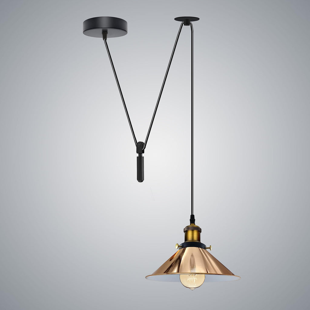 Retro Industrial LED Pendant Ceiling Light Fixture, Metal Shade, Dimmable E27