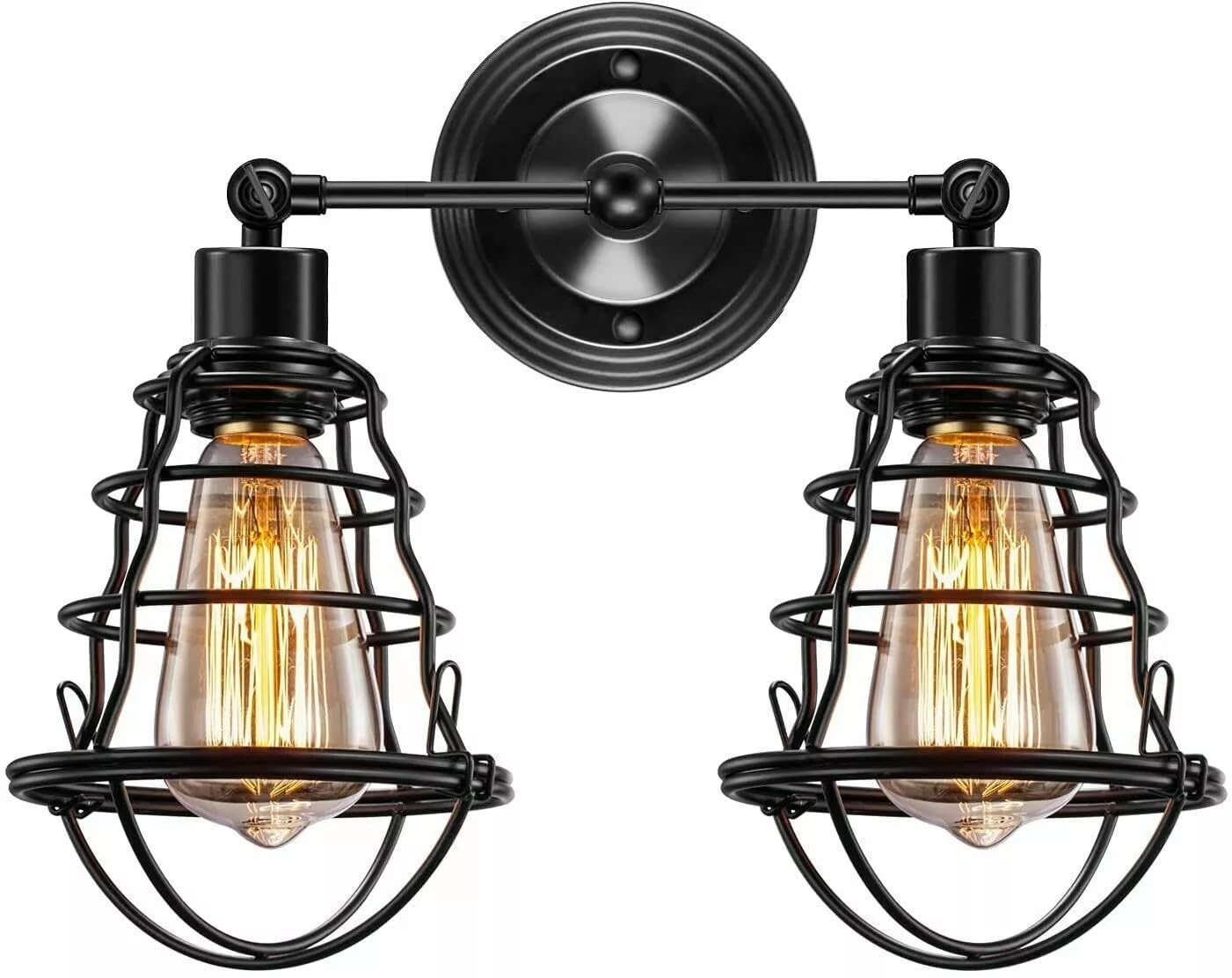 Industrial Double Wall Sconce Vintage Style Black Finish Cage Shades Wall Mount~6357