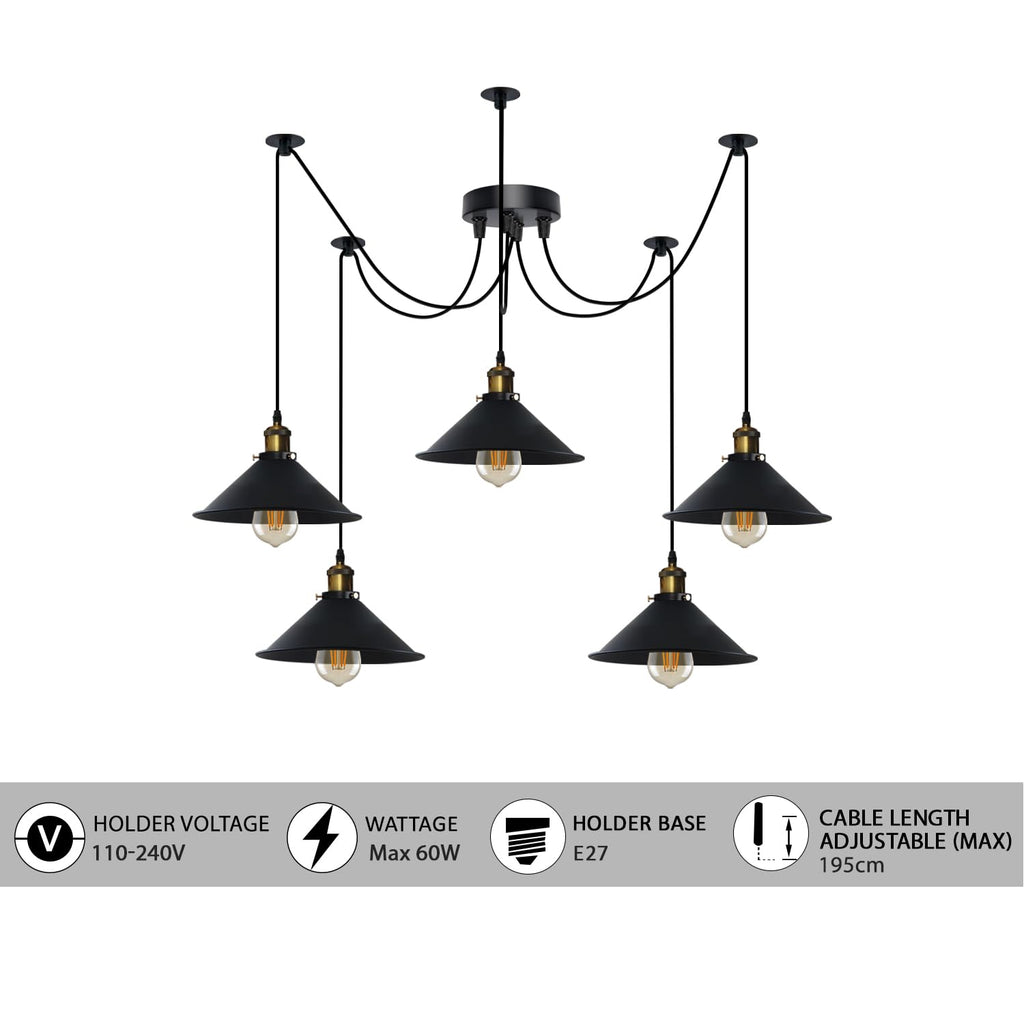 5 Arm 195cm Spider Pendant Lights E27 ~6149