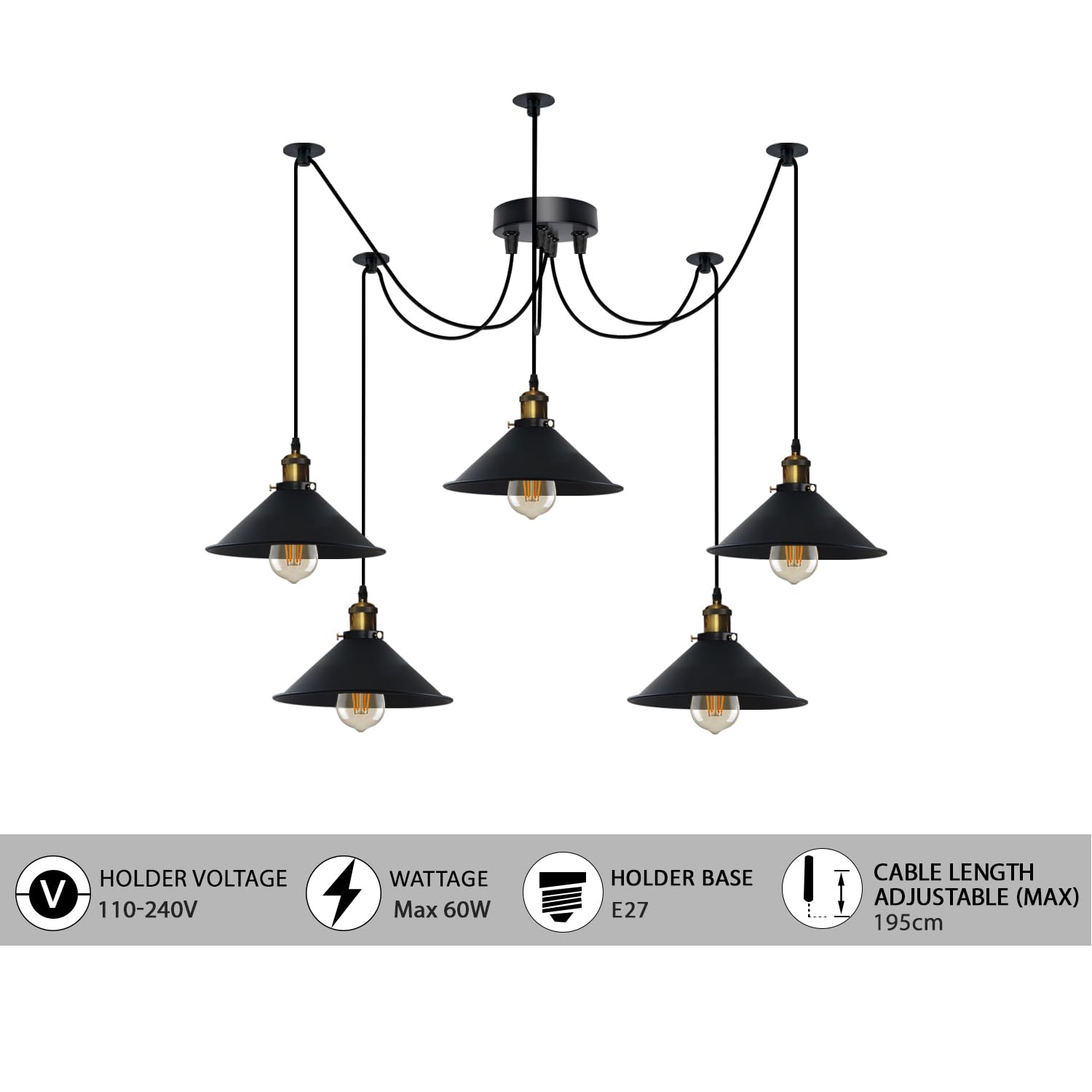 5 Arm 195cm Spider Pendant Lights E27 ~6149