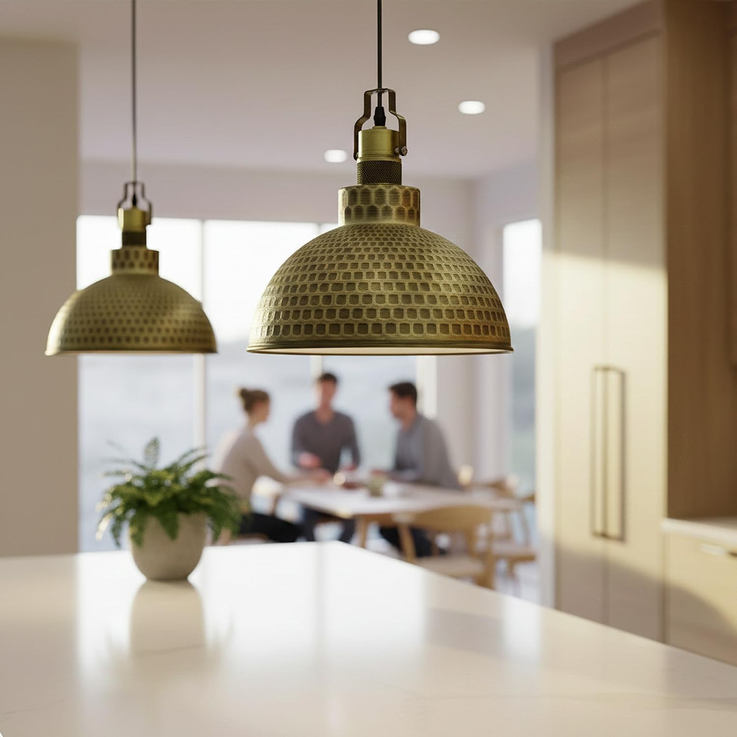 26cm Green Brass Hammered Metal Dome Pendant Light with Adjustable Cable