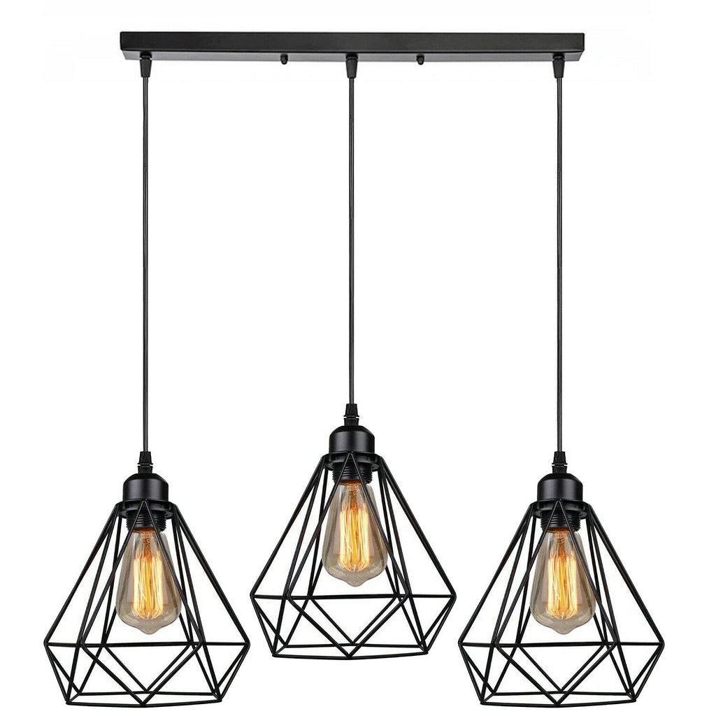 Adjustable Industrial Black Metal 3-Light E27 Dimmable Pendant Ceiling Light