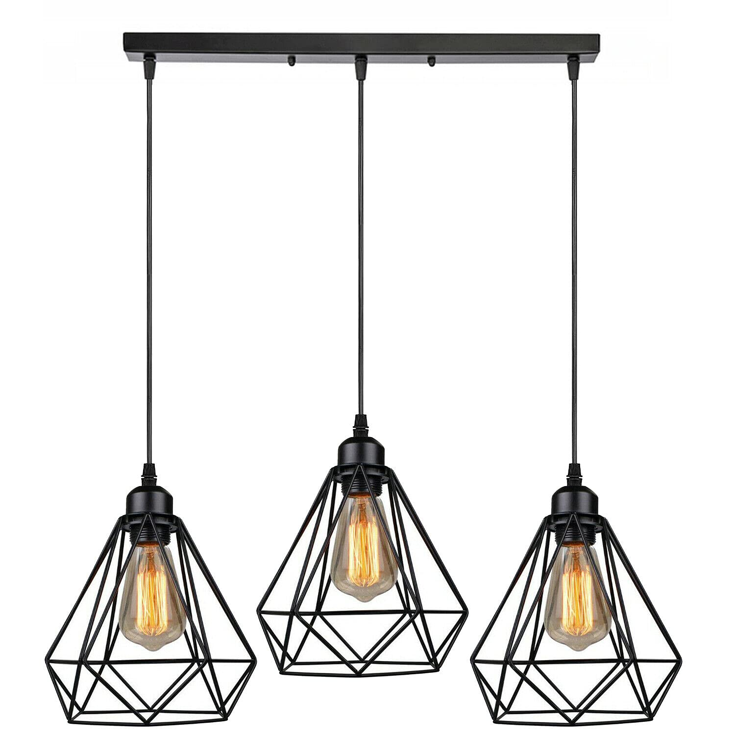 Adjustable Industrial Black Metal 3-Light E27 Dimmable Pendant Ceiling Light