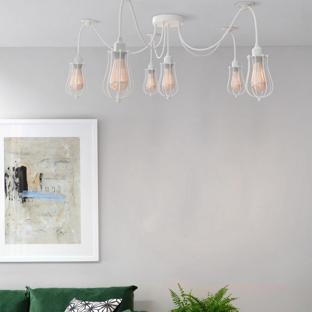 Modern Adjustable 5-Way Spider Pendant Light with White Metal Cone Shades