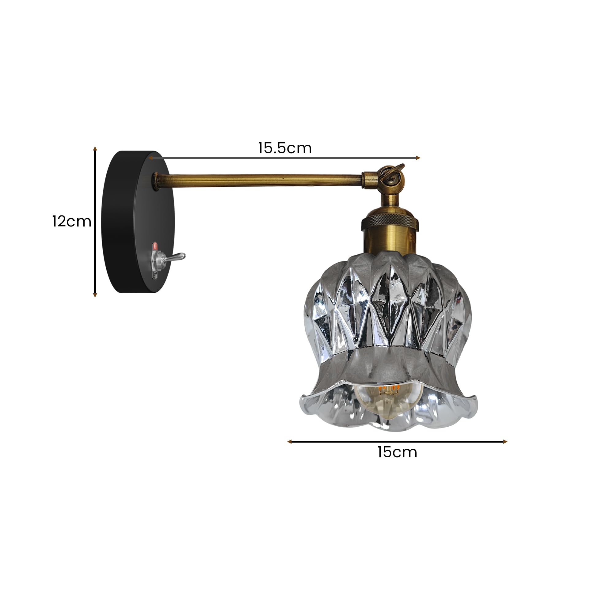E27 Glass Wall Light With Switch ~6193
