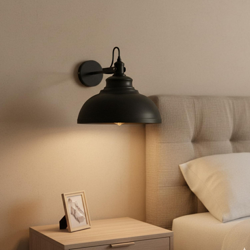Adjustable Industrial Wall Sconce Light, Matte Black Metal Shade, Modern Design