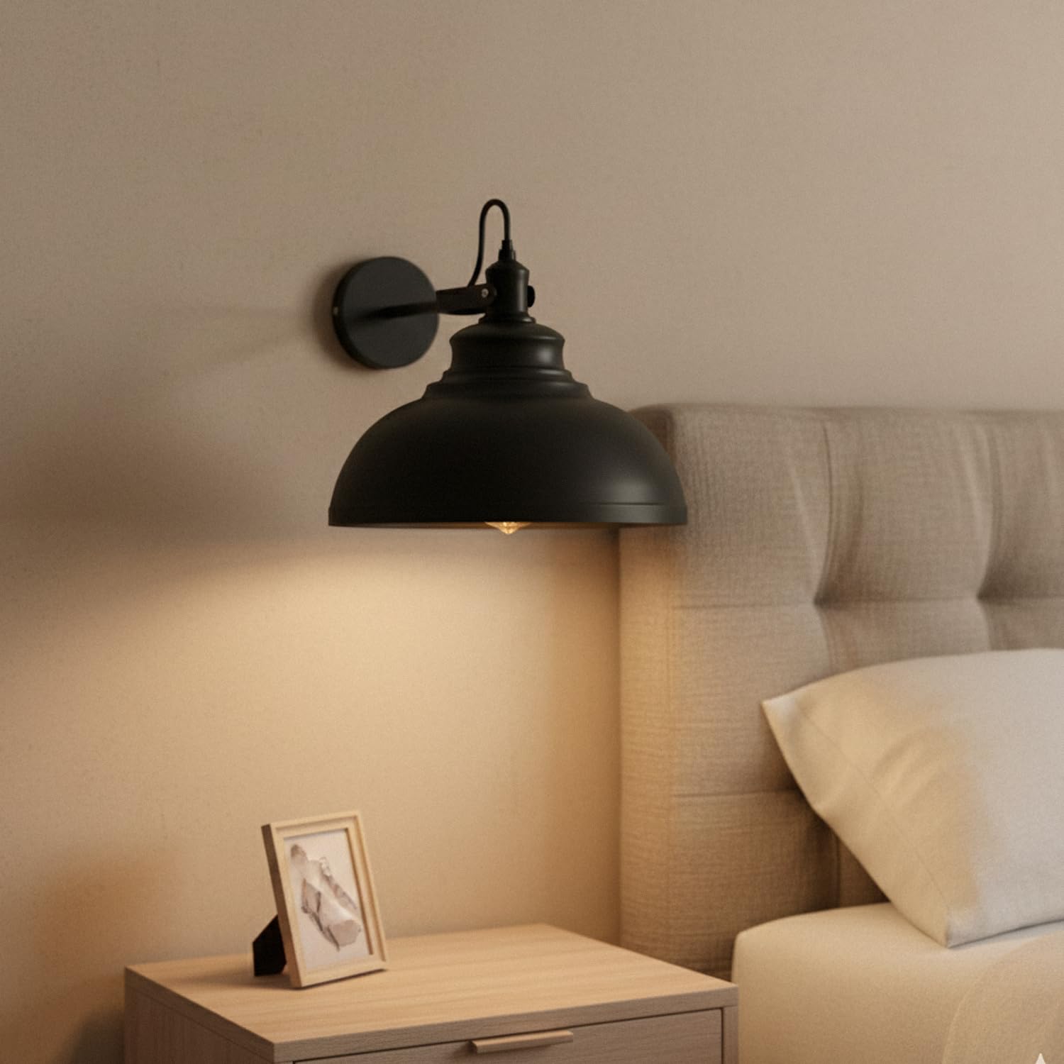 Adjustable Industrial Wall Sconce Light, Matte Black Metal Shade, Modern Design