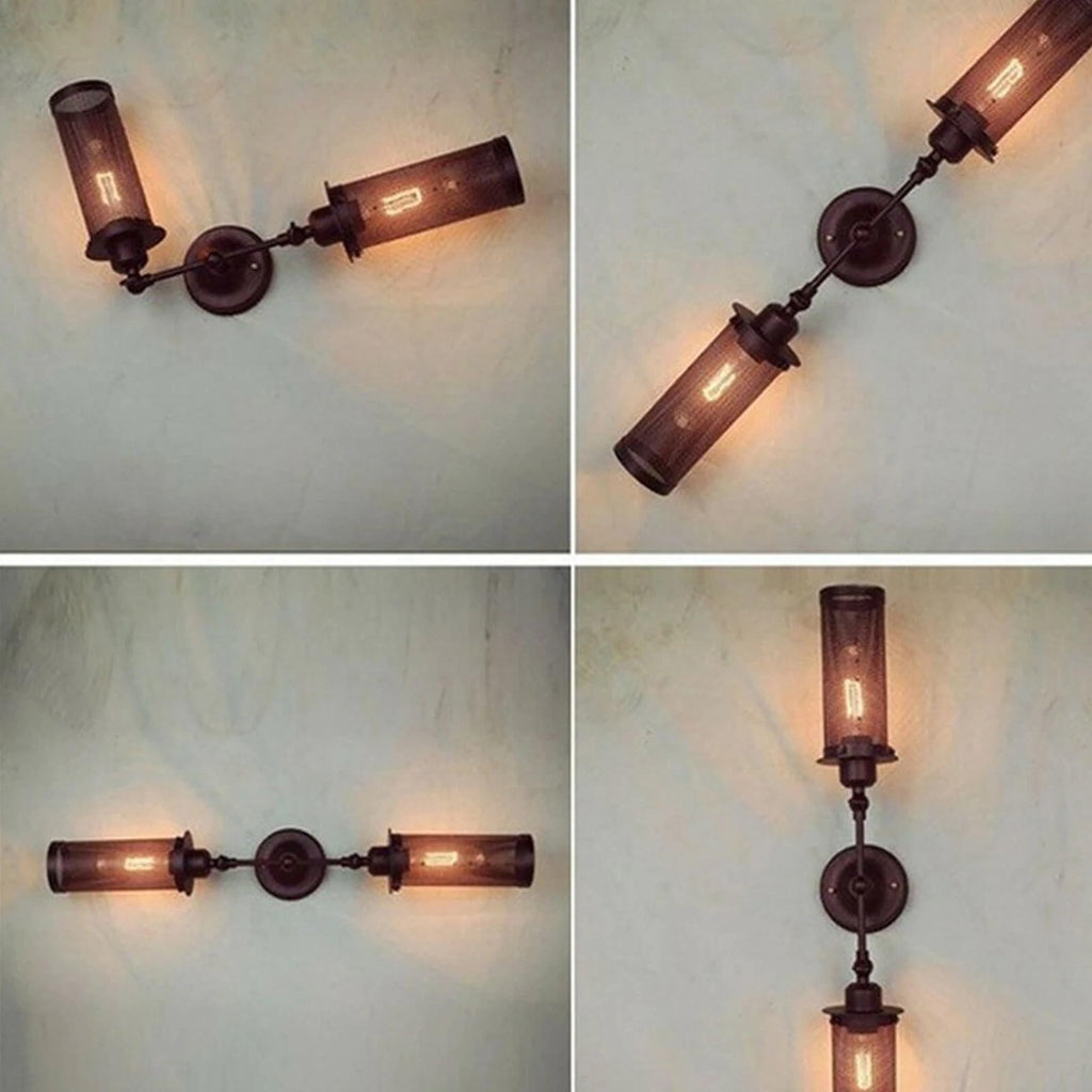Vintage Industrial Double Wall Sconce Black Metal Cage Light Fixture E27
