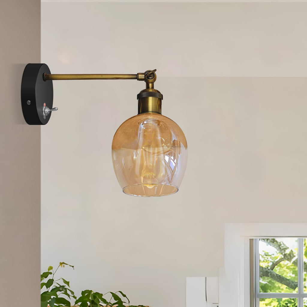 E27 Glass Wall Light With Switch ~6193