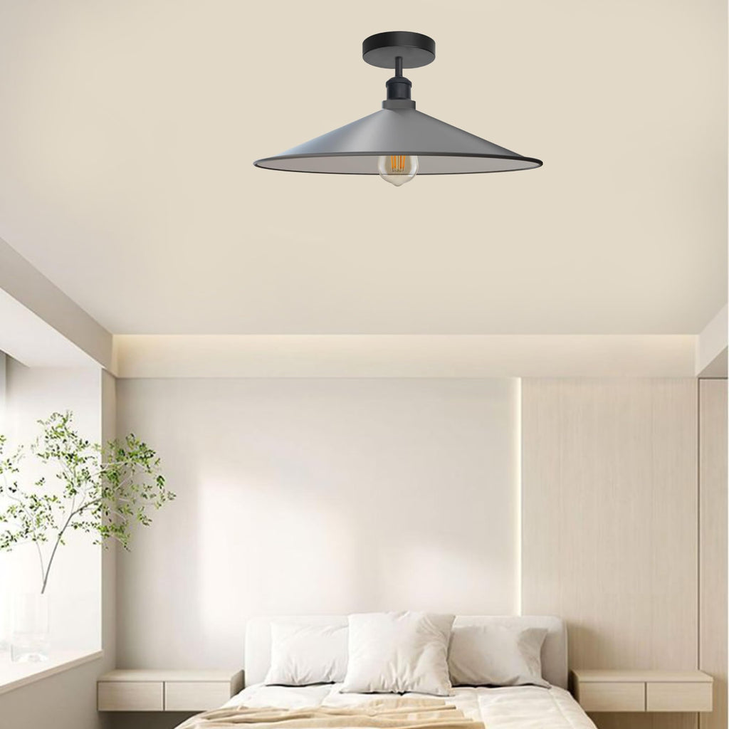 Sleek Industrial LED Flush Mount Ceiling Light, Dimmable, E27 Bulb Compatible