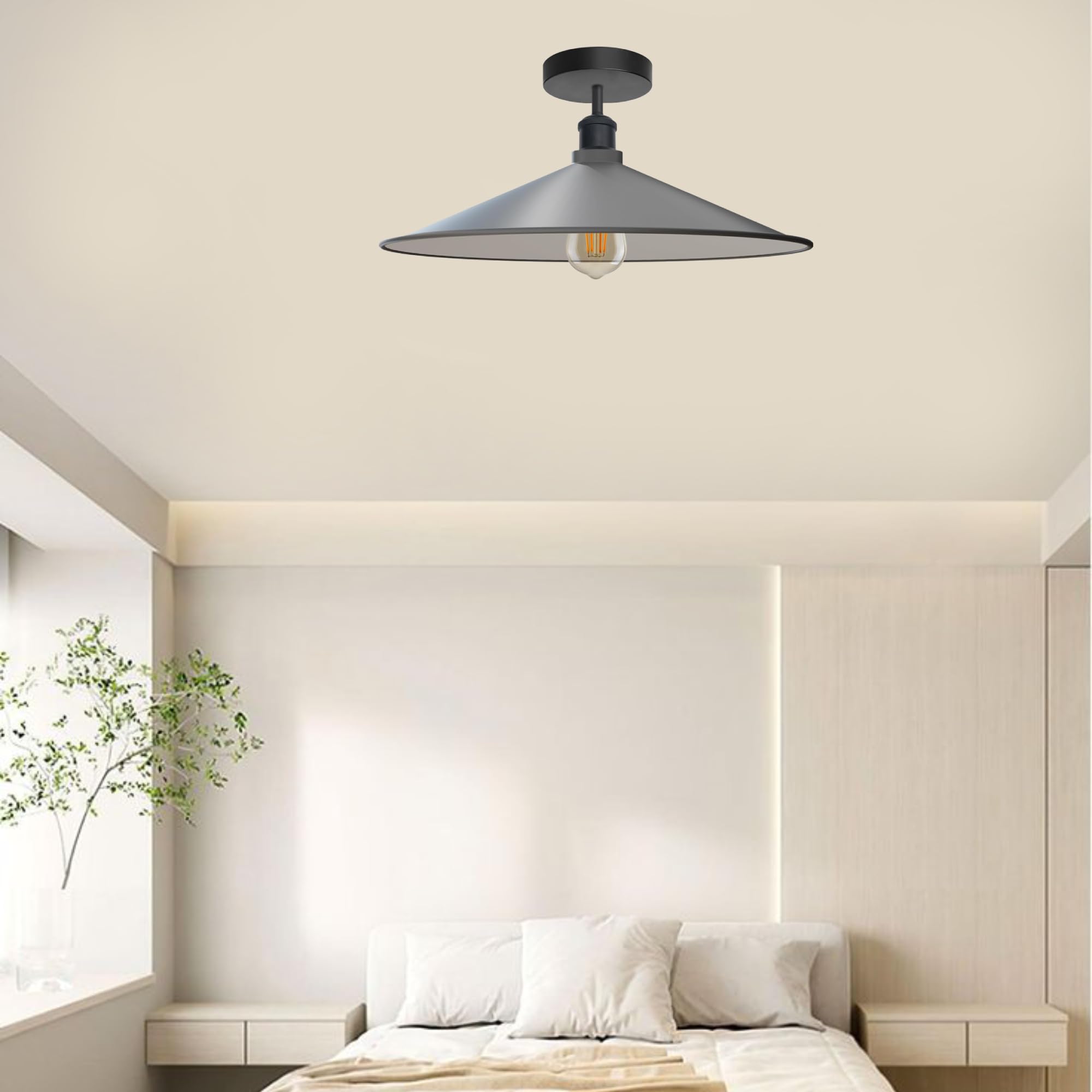Sleek Industrial LED Flush Mount Ceiling Light, Dimmable, E27 Bulb Compatible