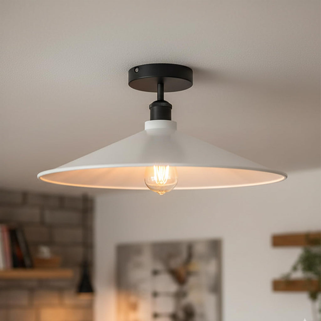 Sleek Industrial LED Flush Mount Ceiling Light, Dimmable, E27 Bulb Compatible