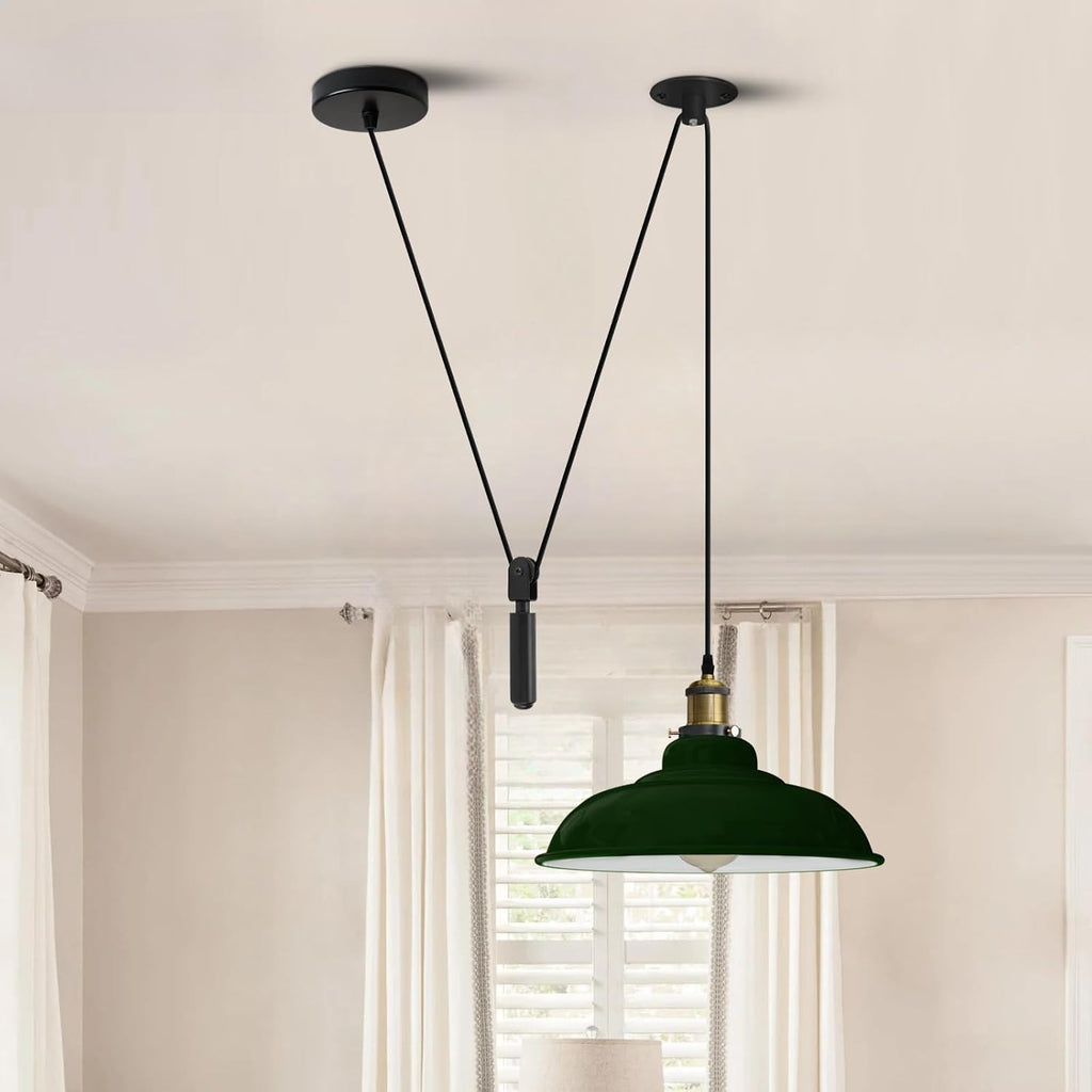 Vintage Industrial Pulley Pendant Light Barn Shade, Adjustable Height, E27 Socket