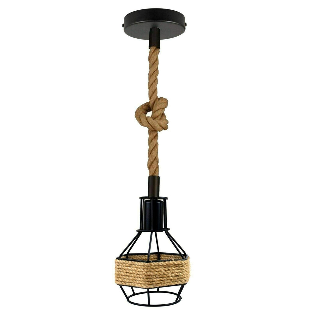 Retro Industrial Metal Hemp Rope Ceiling Pendant Light Fixture for Kitchen Dining