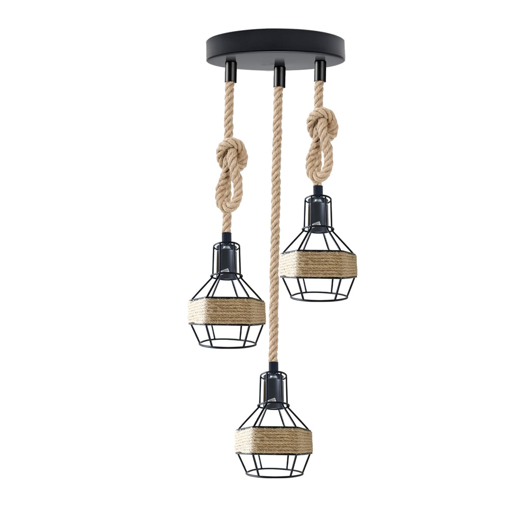 Retro Industrial Metal Hemp Rope Ceiling Pendant Light Fixture for Kitchen Dining