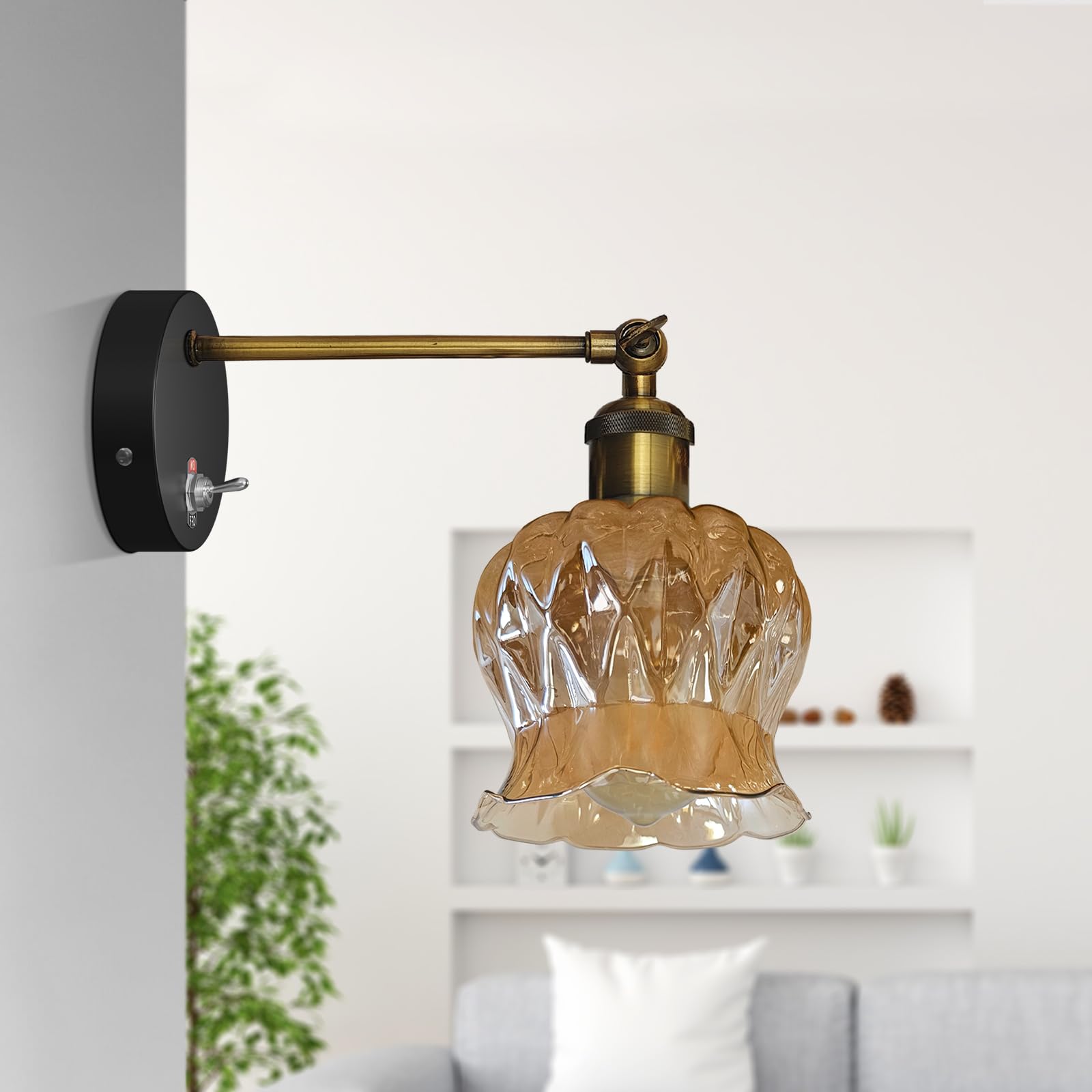 E27 Glass Wall Light With Switch ~6193