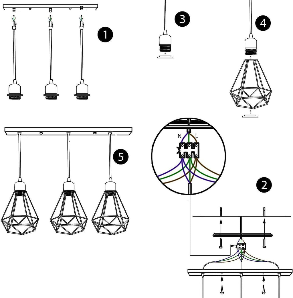 Modern Retro Industrial Ceiling Light Shade, 3-Way Pendant Lamp Cage