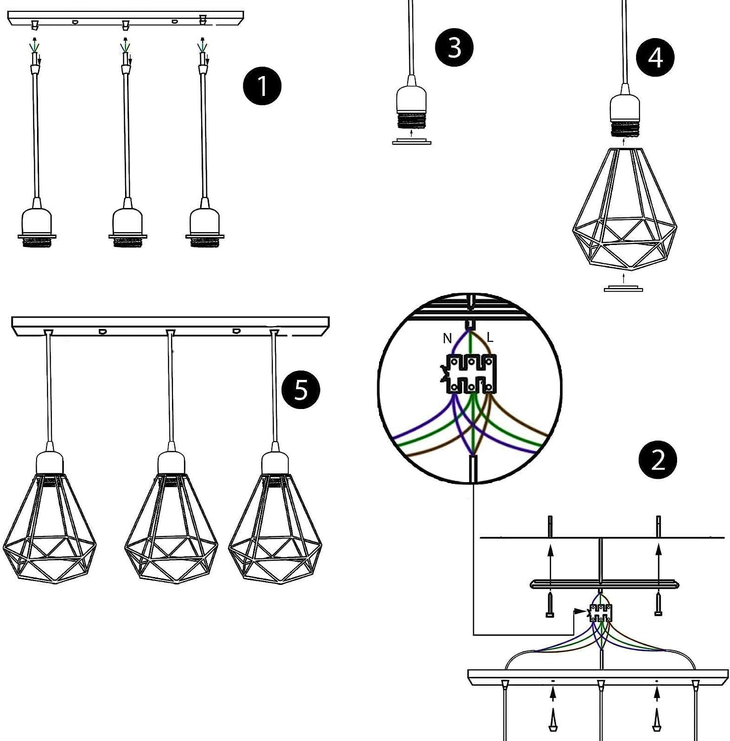 Modern Retro Industrial Ceiling Light Shade, 3-Way Pendant Lamp Cage
