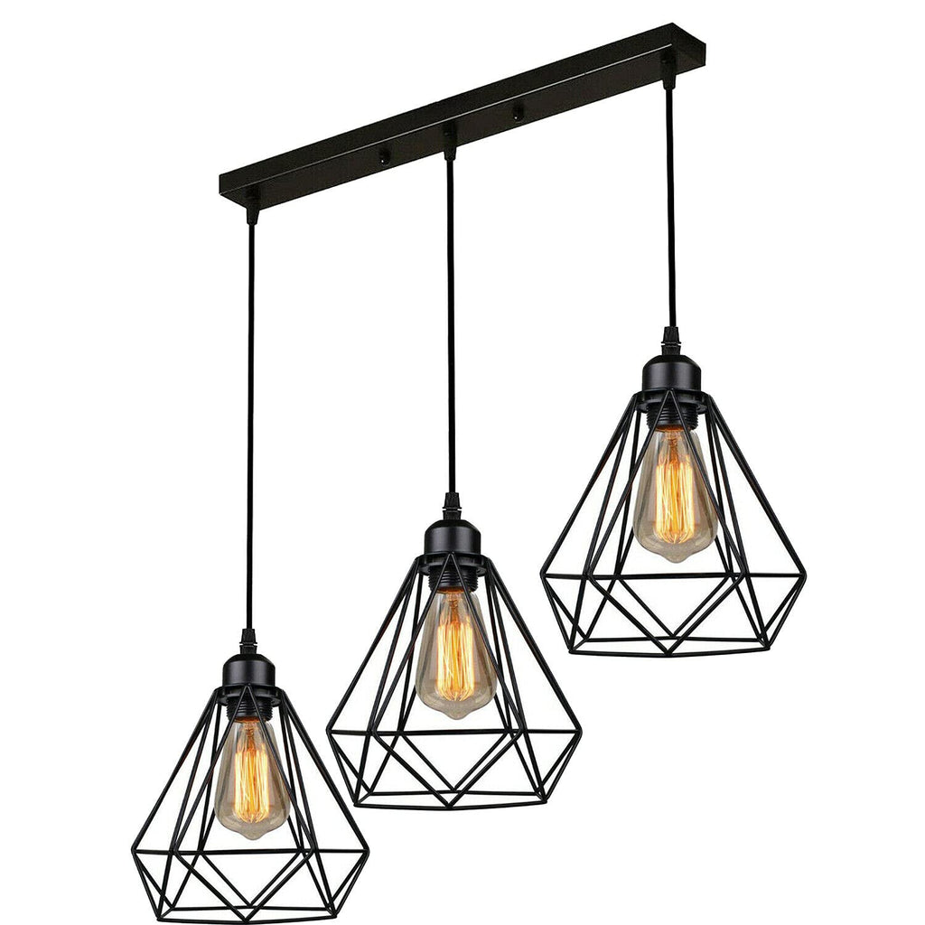 Adjustable Industrial Black Metal 3-Light E27 Dimmable Pendant Ceiling Light