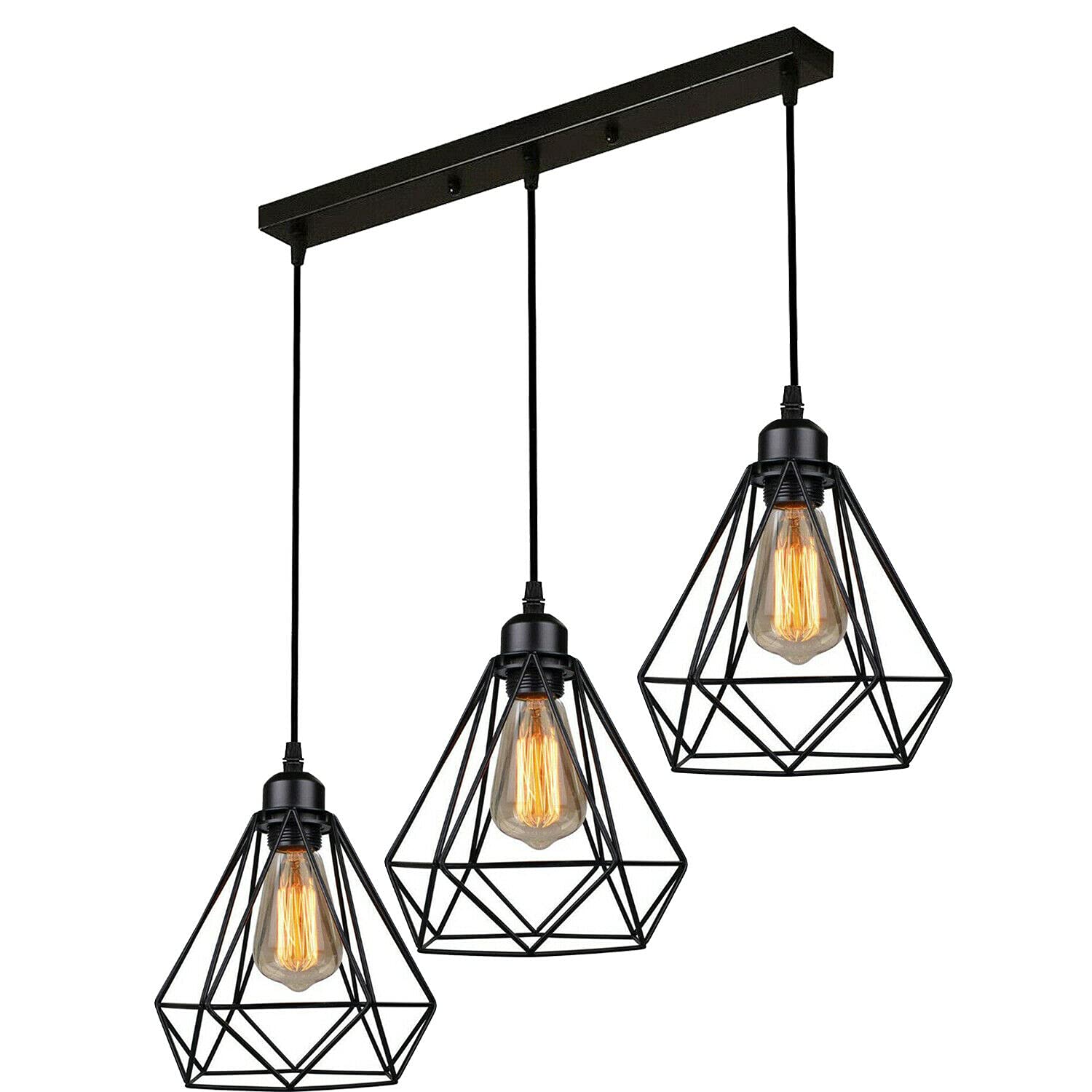 Adjustable Industrial Black Metal 3-Light E27 Dimmable Pendant Ceiling Light