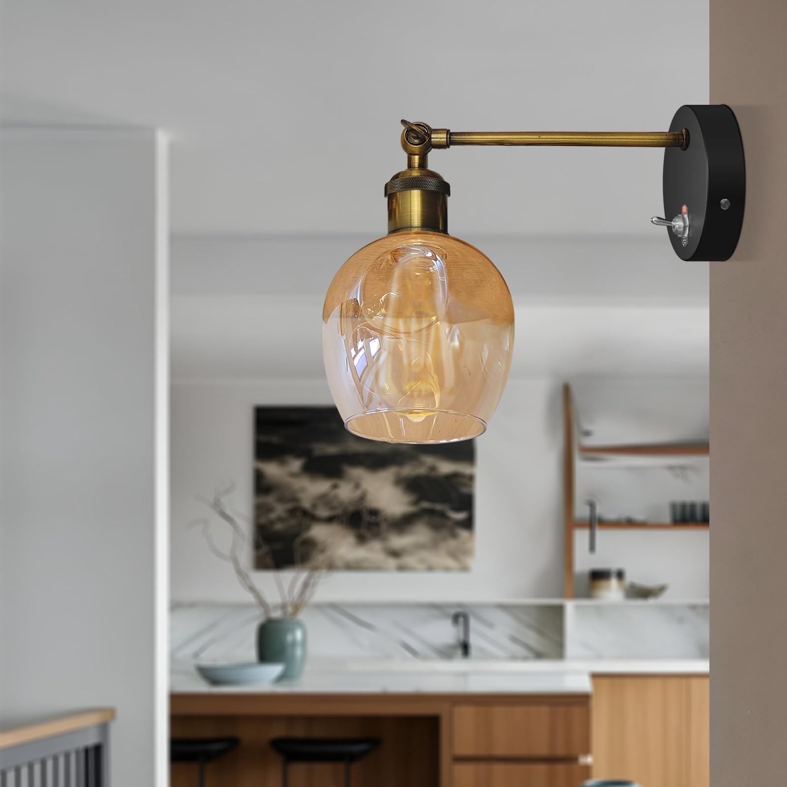 E27 Glass Wall Light With Switch ~6193